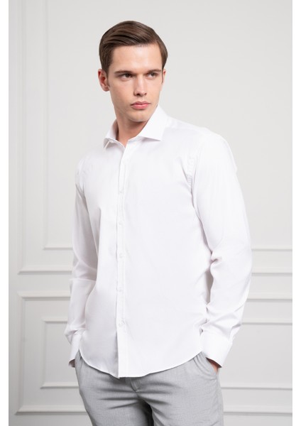 Erkek Beyaz Pamuk Trend Slim Fit Italyan Yaka Gömlek fırsatları