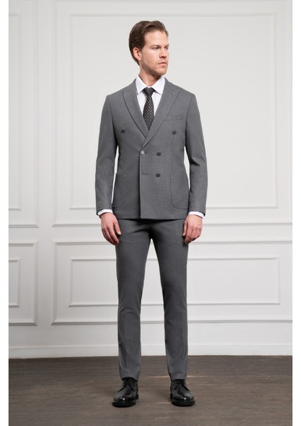 Erkek Füme Trend Kruvaze Slim Fit Dar Kesim Sivri Yaka Takım Elbise fiyatları