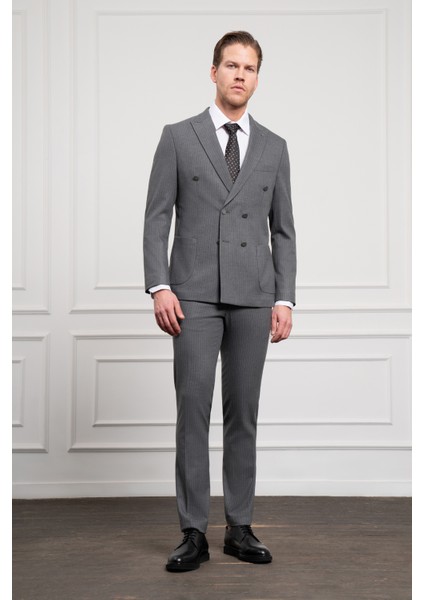 Erkek Füme Trend Kruvaze Slim Fit Dar Kesim Sivri Yaka Takım Elbise modelleri