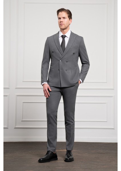 Erkek Füme Trend Kruvaze Slim Fit Dar Kesim Sivri Yaka Takım Elbise fırsatları