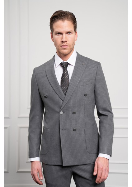 Erkek Füme Trend Kruvaze Slim Fit Dar Kesim Sivri Yaka Takım Elbise indirimleri