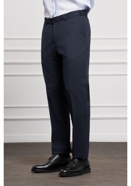Erkek Lacivert Yünlü Basic Dynamic Fit Rahat Kesim Classic Pantolon modelleri