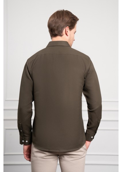 Erkek Haki Trend Italyan Yaka Slim Fit Dar Kesim Gömlek indirimleri