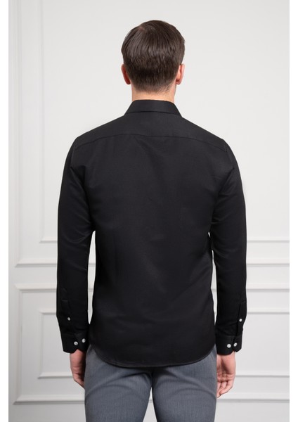 Erkek Siyah Trend Italyan Yaka Slim Fit Dar Kesim Gömlek indirimleri