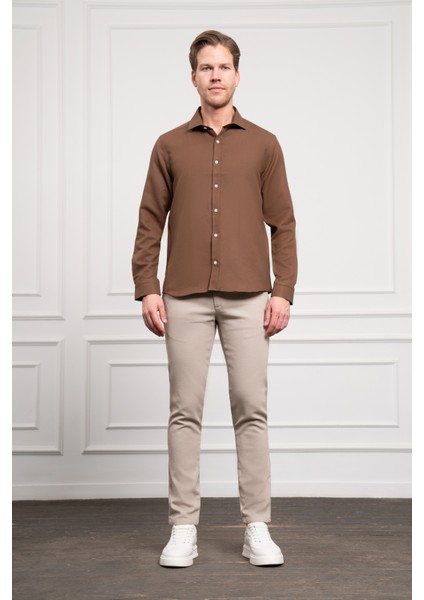 Erkek Kahve Trend Italyan Yaka Slim Fit Dar Kesim Gömlek fiyatları