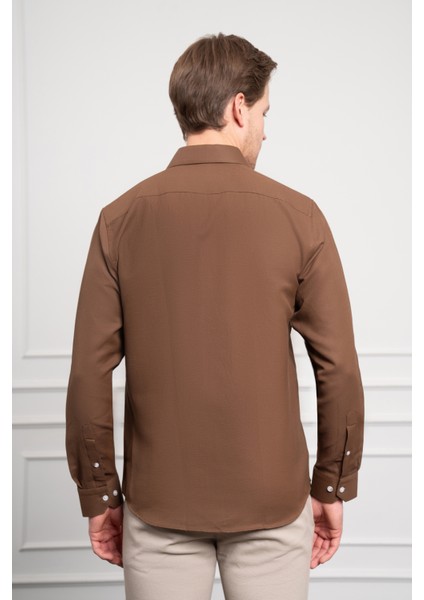 Erkek Kahve Trend Italyan Yaka Slim Fit Dar Kesim Gömlek indirimleri