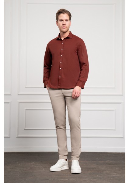Erkek Bordo Trend Italyan Yaka Slim Fit Dar Kesim Gömlek fiyatları