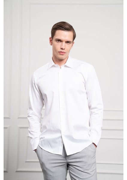 Erkek Beyaz Pamuk Trend Slim Fit Dar Kesim Gömlek modelleri