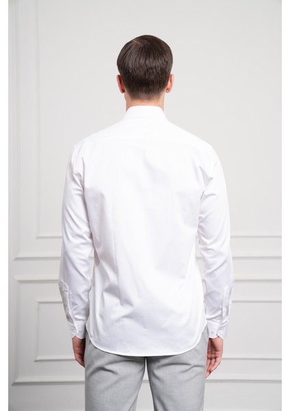 Erkek Beyaz Pamuk Trend Slim Fit Dar Kesim Gömlek indirimleri