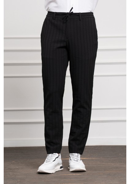 Erkek Siyah Poliviskon Jogger Dynamic Fit Rahat Kesim Pantolon