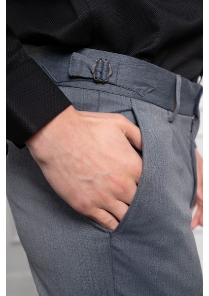 Erkek Lacivert Trend Slim Fit Dar Kesim Pileli Pantolon indirimleri
