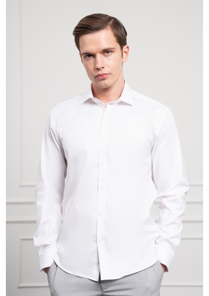 Erkek Beyaz Pamuk Trend Slim Fit Italyan Yaka Gömlek modelleri