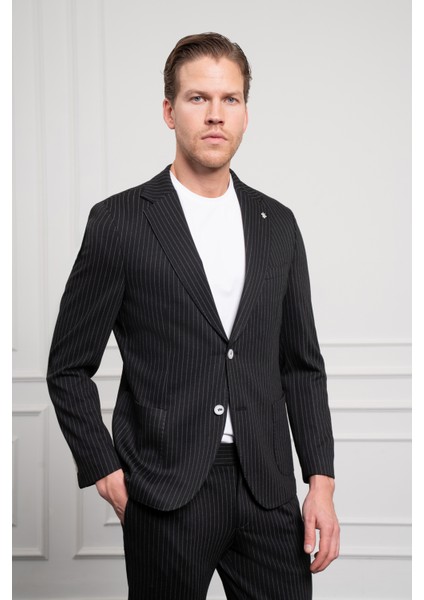 Erkek Siyah Örme Slim Fit Mono Yaka Takım Elbise Dar Kesim fırsatları