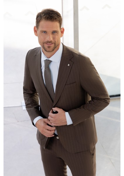 Erkek Kahve Trend Slim Fit Mono Yaka Takım Elbise fiyatları