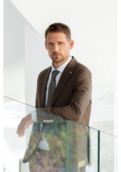 Erkek Kahve Trend Slim Fit Mono Yaka Takım Elbise modelleri