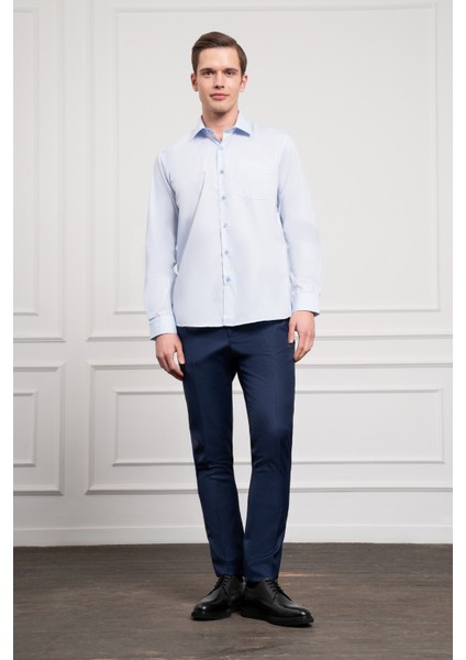 Erkek A. Mavi Basic Regular Fit Sert Yaka Cepli Gömlek