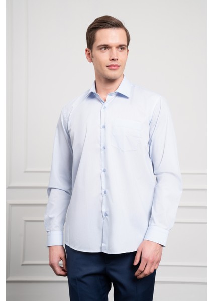 Erkek A. Mavi Basic Regular Fit Sert Yaka Cepli Gömlek