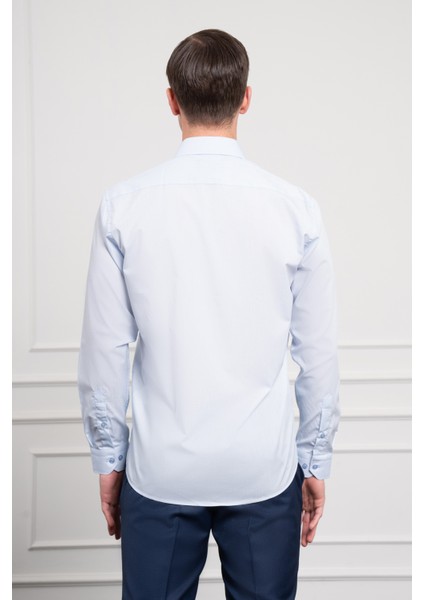Erkek A. Mavi Basic Regular Fit Sert Yaka Cepli Gömlek