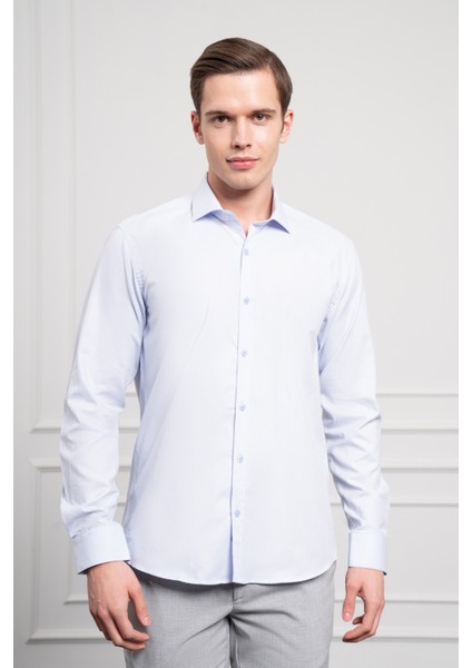 Erkek A. Mavi Pamuk Trend Slim Fit Italyan Yaka Gömlek