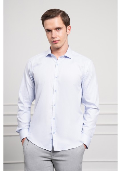 Erkek A. Mavi Pamuk Trend Slim Fit Italyan Yaka Gömlek modelleri