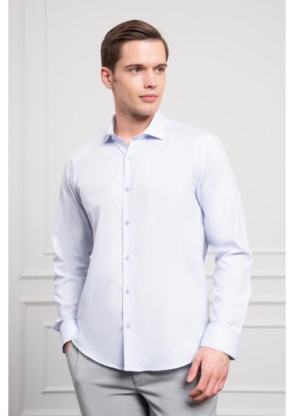 Erkek A. Mavi Pamuk Trend Slim Fit Italyan Yaka Gömlek fırsatları