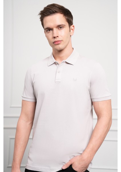 Erkek Gri Basic Polo Yaka Dynamic Fit T-Shirt