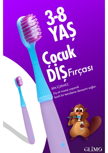 Kids Çocuk Diş Fırçası 3-8 Yaş | Diş Eti Dostu Yumuşak Kıl, Eğlenceli Tasarım |çocuklara Özel,mavi