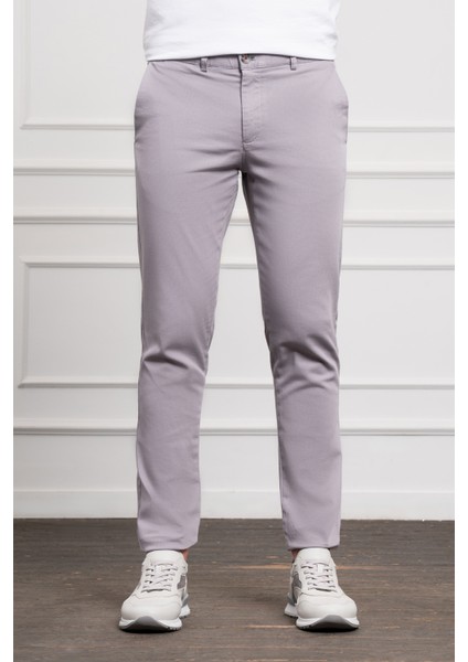 Erkek Gri Slim Fit Dar Kesim Chino Pantolon