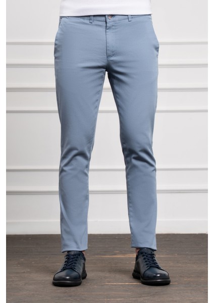 Erkek Mavi Slim Fit Dar Kesim Chino Pantolon