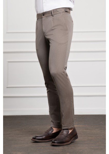 Erkek Kahve Trend Slim Fit Dar Kesim Pileli Pantolon fiyatları