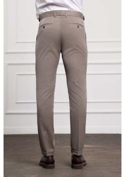 Erkek Kahve Trend Slim Fit Dar Kesim Pileli Pantolon modelleri