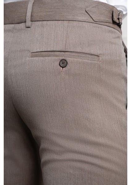 Erkek Kahve Trend Slim Fit Dar Kesim Pileli Pantolon fırsatları