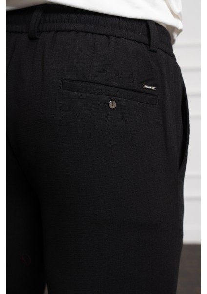 Erkek Siyah Jogger Slim Fit Dar Kesim Çıtçıtlı Ipli Pantolon