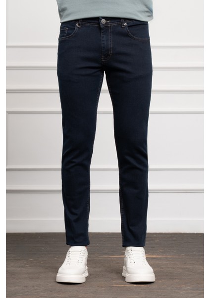 Erkek Koyu Lacivert Jean Slim Fit Dar Kesim Pantolon