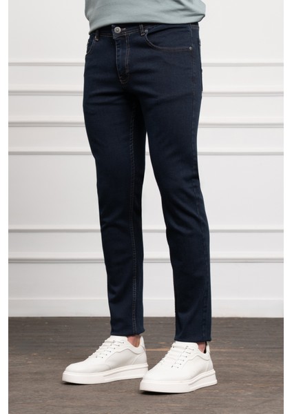 Erkek Koyu Lacivert Jean Slim Fit Dar Kesim Pantolon modelleri