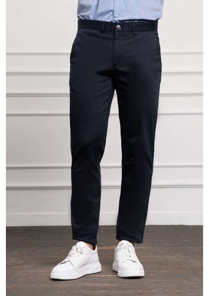 Erkek Lacivert Slim Fit Dar Kesim Chino Pantolon