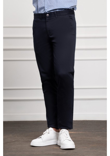 Erkek Lacivert Slim Fit Dar Kesim Chino Pantolon
