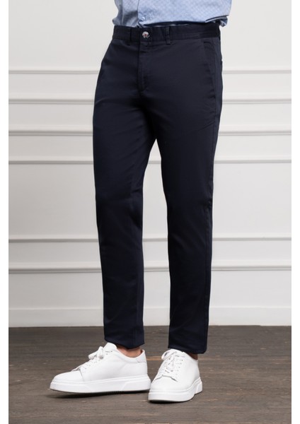 Erkek Lacivert Slim Fit Dar Kesim Chino Pantolon