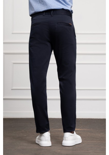 Erkek Lacivert Slim Fit Dar Kesim Chino Pantolon