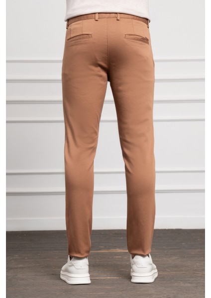 Erkek Camel Slim Fit Dar Kesim Chino Pantolon