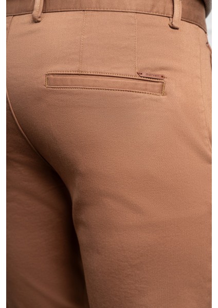 Erkek Camel Slim Fit Dar Kesim Chino Pantolon