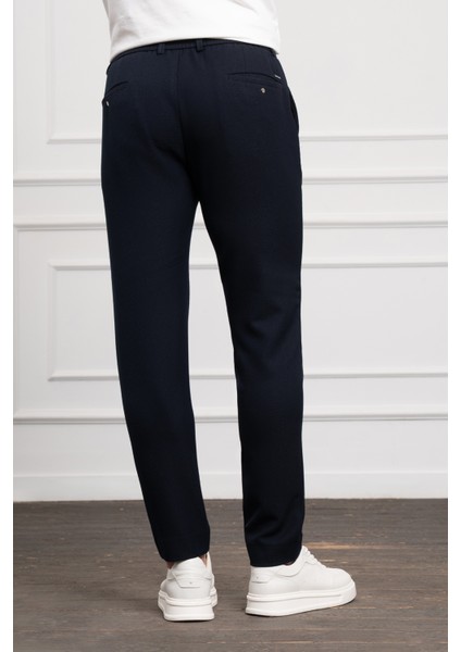 Erkek Lacivert Jogger Slim Fit Dar Kesim Çıtçıtlı Ipli Pantolon