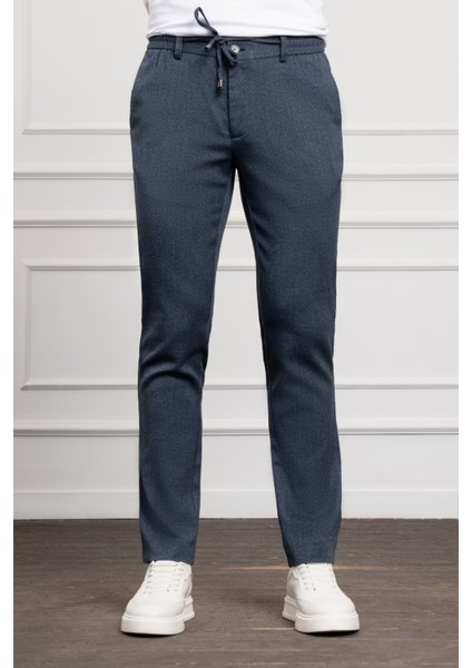 Erkek Marine Jogger Slim Fit Dar Kesim Çıtçıtlı Ipli Pantolon