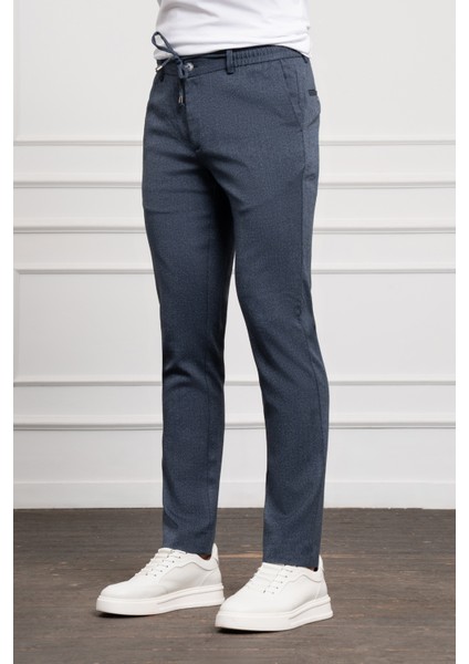 Erkek Marine Jogger Slim Fit Dar Kesim Çıtçıtlı Ipli Pantolon