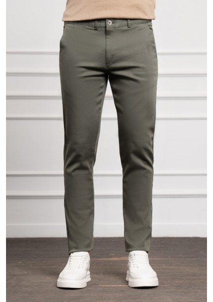 Erkek Yeşil Slim Fit Dar Kesim Chino Pantolon