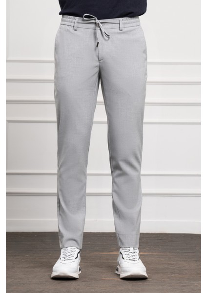 Erkek Gri Slim Fit Dar Kesim Ipli Jogger Pantolon
