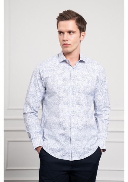 Erkek Lacivert Trend Dynamic Fit Italyan Yaka Gömlek