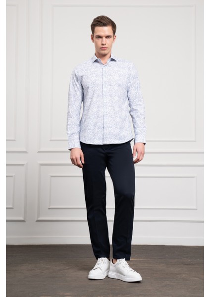Erkek Lacivert Trend Dynamic Fit Italyan Yaka Gömlek