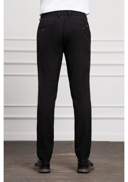 Erkek Siyah Slim Fit Dar Kesim Ipli Jogger Pantolon