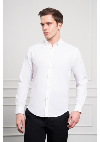 Erkek Beyaz Pamuk Trend Dynamic Fit Rahat Kesim Gömlek